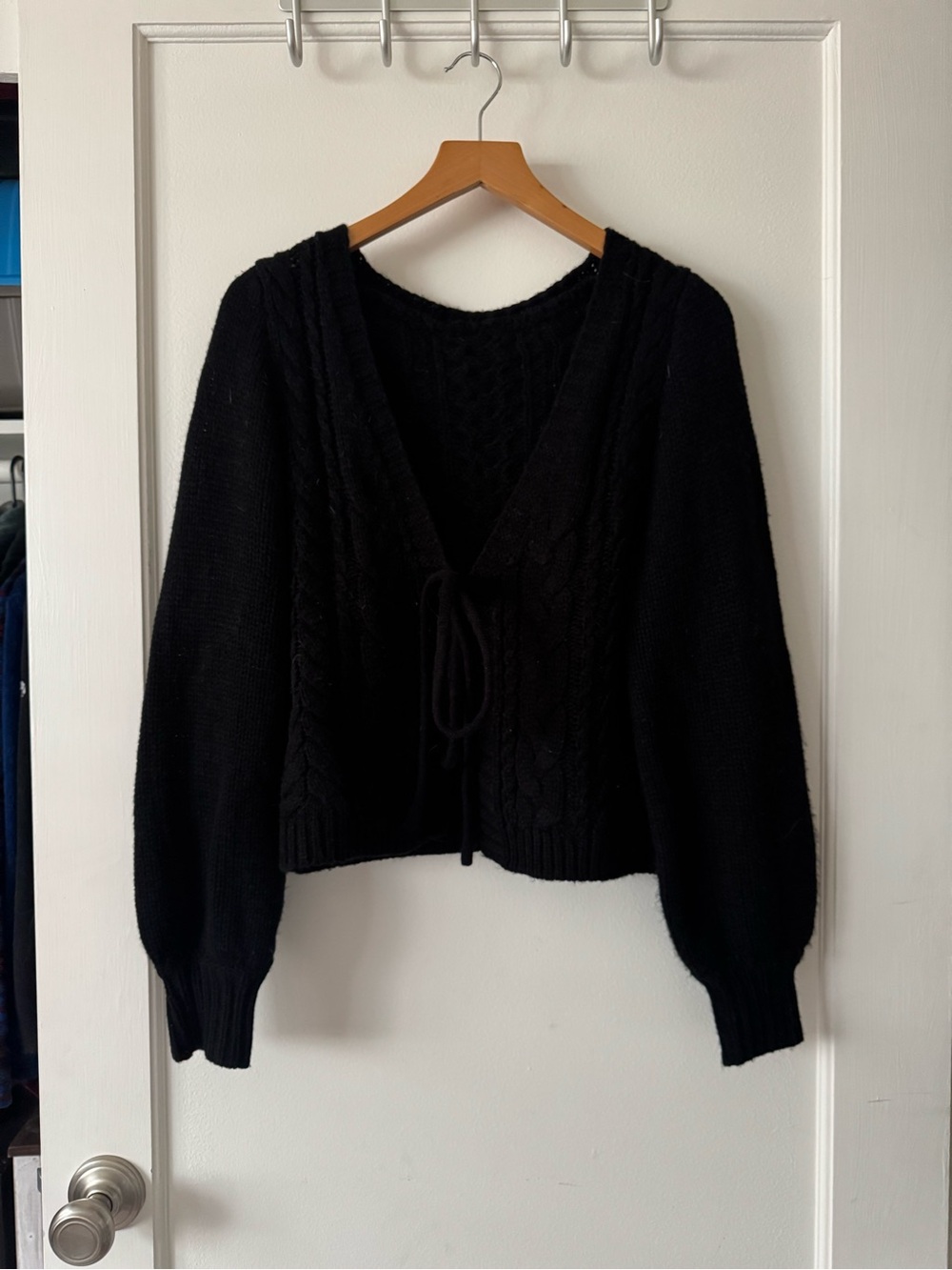 Black Cable-Knit Tie-Front Women's Sweater